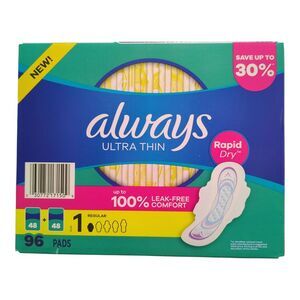 Always Ultra Thin Regular Pads with Wings, Size 1, 96ct